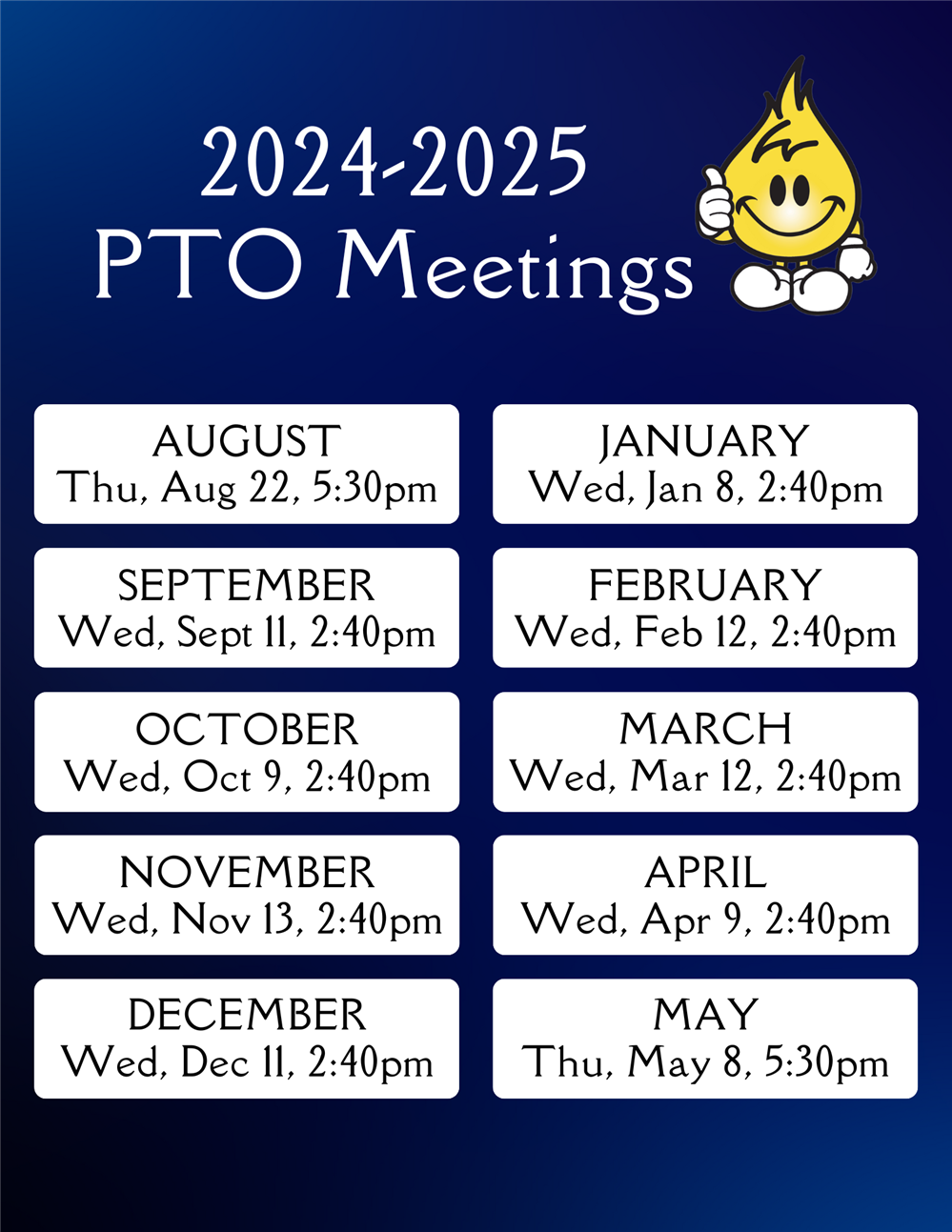 PTO Board Meeting Schedule